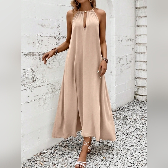 Dresses & Skirts - Women Casual Solid Color Halterneck Dress For Vacation & Leisure